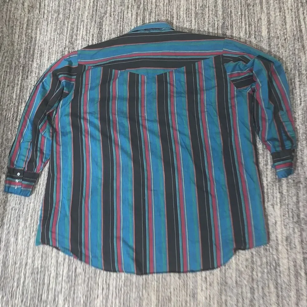 Ely Vintage Teal Stripe Pearl Snap Shirt - Men - Picture 6 of 6
